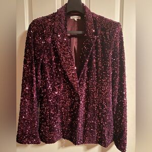 Nanette Lepore Sparkling Sequin Blazer in Deep Burgundy